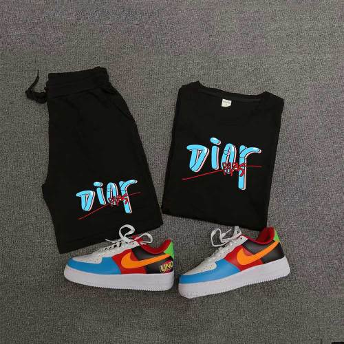 Summer High Quality Cotton Mens Print Shorts Sportswear Set