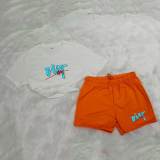 Summer High Quality Cotton Women Print O Neck Shorts Sportswear Set