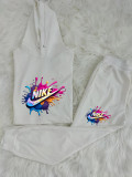Summer High Quality Cotton Mens Print O Neck Hooded Sweatshirt Sports Suits