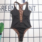 Summer Beach Padded Printed Sleeveless Zipper One-piece Swimsuits