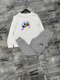 Summer High Quality Cotton Mens Print O Neck Long Sleeve Sportswear Set
