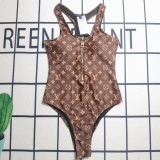 Summer Beach Padded Printed Sleeveless Zipper One-piece Swimsuits