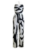 Solid Color Pit Print Halter Tops & Wide-leg Trousers