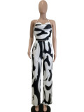 Solid Color Pit Print Halter Tops & Wide-leg Trousers
