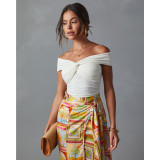 Sexy V-neck Knot Cross-shoulder Pleated T-Bodysuit Tops