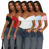 Sexy V-neck Knot Cross-shoulder Pleated T-Bodysuit Tops
