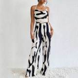 Solid Color Pit Print Halter Tops & Wide-leg Trousers
