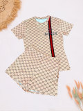 Casual Printed Short Sleeve Shorts Two Piece Outfits