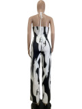 Solid Color Pit Print Halter Tops & Wide-leg Trousers