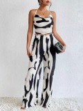 Solid Color Pit Print Halter Tops & Wide-leg Trousers
