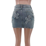 Fashion Slim Embroidered Stretch Denim Mini Skirt