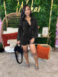 Classic Washed Distressed Lapel V Tight Long Sleeve Rompers