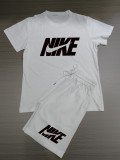 Summer High Quality Cotton Mens Print O Neck Sportswear Shorts Set