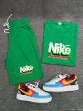 Summer High Quality Cotton Mens Print O Neck Shorts Sportswear Set