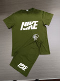 Summer High Quality Cotton Mens Print O Neck Sportswear Shorts Set