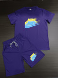 Summer High Quality Cotton Mens Print O Neck Sweatshirt Shorts Set