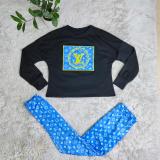 Casual Imitation Cotton Embroidery + Hot Drilling Two Piece Pant Set