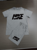 Summer High Quality Cotton Mens Print O Neck Sportswear Shorts Set