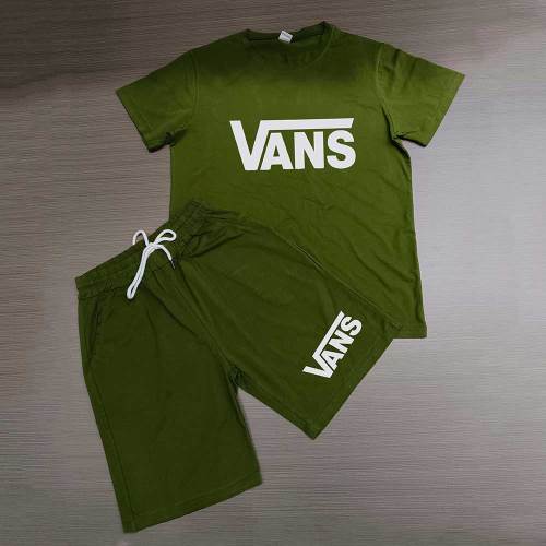 Summer High Quality Cotton Mens Print O Neck Sportswear Shorts Set
