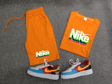 Summer High Quality Cotton Mens Print O Neck Shorts Sportswear Set