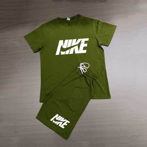 Summer High Quality Cotton Mens Print O Neck Sportswear Shorts Set