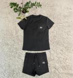 Black Embroidered Crew Neck Short Sleeve Shorts Set