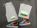 Summer High Quality Cotton Mens Print O Neck Shorts Sportswear Set