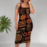 Casual Black Digital Printing African Print Midi Dresses