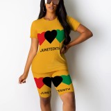 Casual Digital Printing Letter Round Neck Short Set