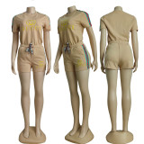 Casual Women's Embossed + Embroidered Short Sleeve Shorts Set