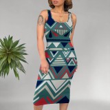 Casual Black Digital Printing African Print Midi Dresses