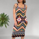 Casual Black Digital Printing African Print Midi Dresses