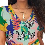 Casual Digital Printing Letter V Neck Short Set
