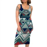 Casual Black Digital Printing African Print Midi Dresses