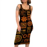 Casual Black Digital Printing African Print Midi Dresses