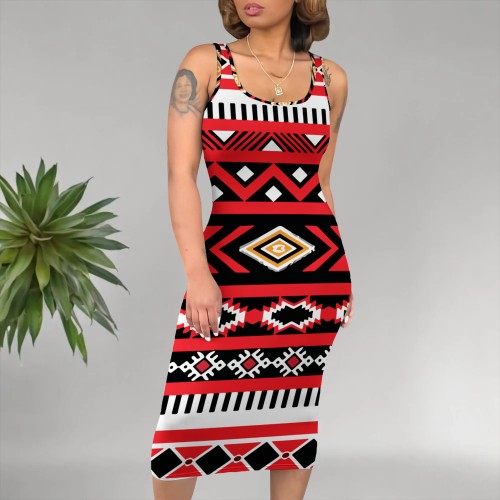 Casual Black Digital Printing African Print Midi Dresses