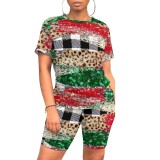 Casual Digital Printing Stitching Short Set