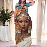 Casual Digital Printing Short Sleeve Maxi Dresses