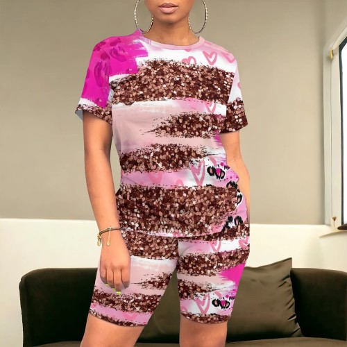 Casual Digital Printing Stitching Short Set