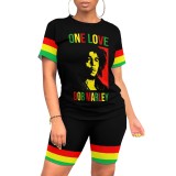 Casual Digital Printing Stitching Short Set