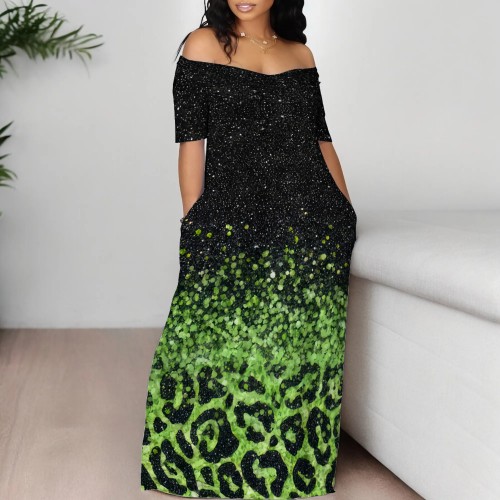 Casual Digital Printing Off The Shoulder Maxi Dresses