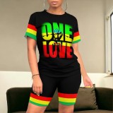 Casual Digital Printing Stitching Short Set
