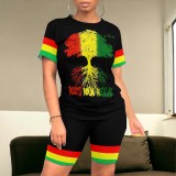 Casual Digital Printing Stitching Short Set