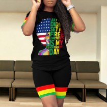Casual Digital Printing Stitching Short Set