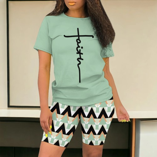 Casual Digital Printing Letter Short Set