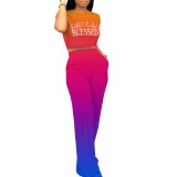 Casual Digital Printing Round Neck Pants Set