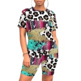 Casual Digital Printing Stitching Short Set