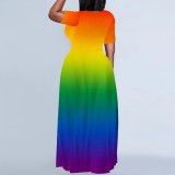 Casual Digital Printing Short Sleeve Maxi Dresses