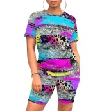 Casual Digital Printing Stitching Short Set