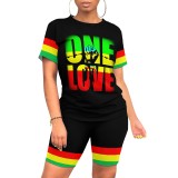 Casual Digital Printing Stitching Short Set
